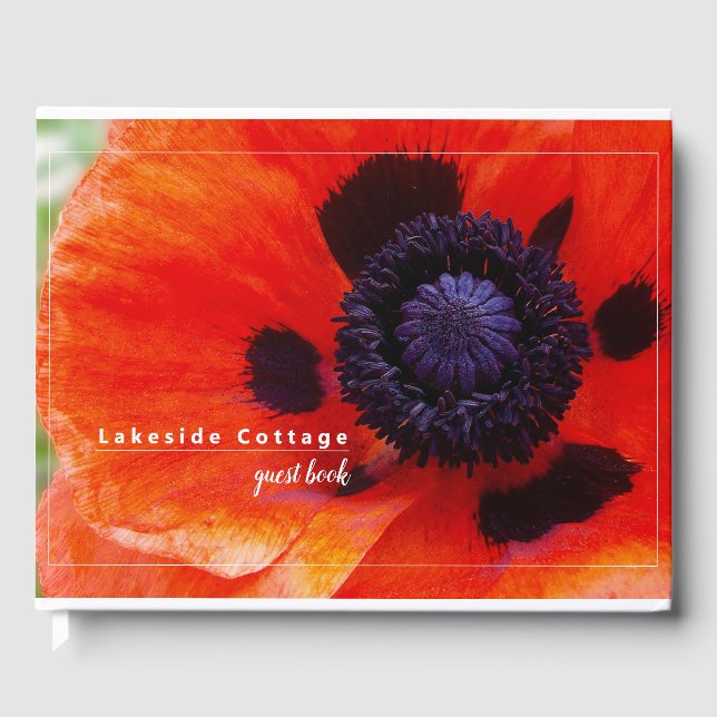 Elegante Poppy Orange Floral Rental Gästebuch (Vorderseite)