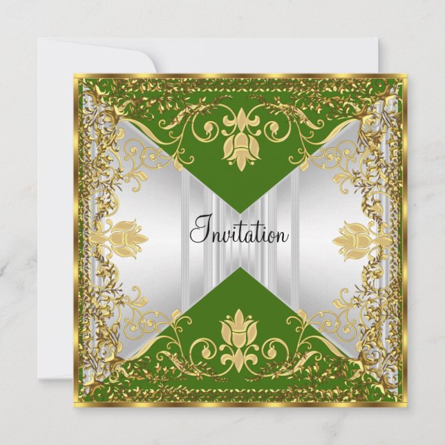 Elegante, populäre Grüne und Gold Einladung (Vorderseite)