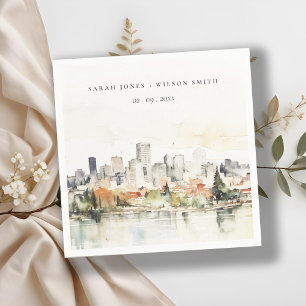 Elegante Portland Oregon Skyline Watercolor Weddin Serviette