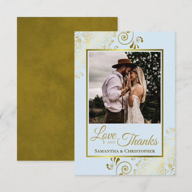 Elegante Powder Blue & Gold Liebe & Danke Hochzeit (Vorne/Hinten)