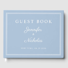 Elegante Powder Blue Schrift Hochzeit Gästebuch