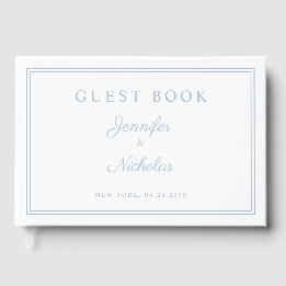 Elegante Powderblau-Schrift Hochzeit Gästebuch