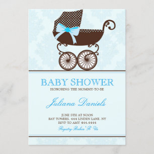 Elegante Pram-Jungen-Babyparty-Einladungen Einladung