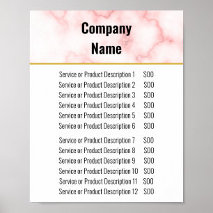 Elegante Preisliste aus falschem rosa Marmor Poster