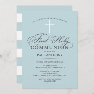Élégante Première Sainte Communion Invitation Bleu