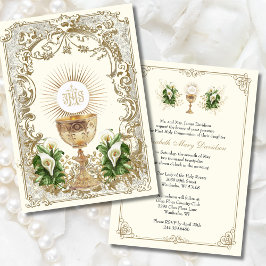 Élégante Première Sainte Communion Invitation flor