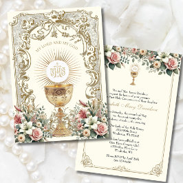 Élégante Première Sainte Communion Invitation flor
