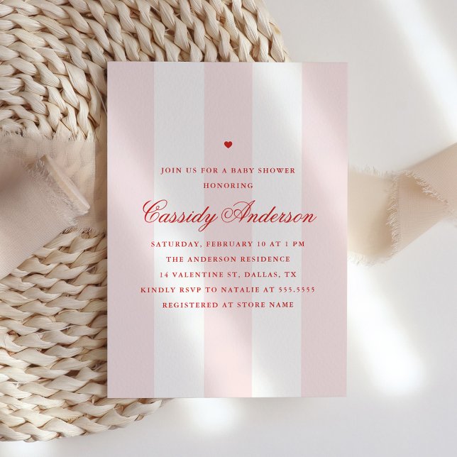 Elegante Preppy Pink Stripe Valentine Babydusche Einladung (Von Creator hochgeladen)