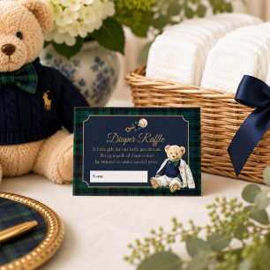 Elegante Preppy-Polo-Teddybär-Windel-Raffle Begleitkarte