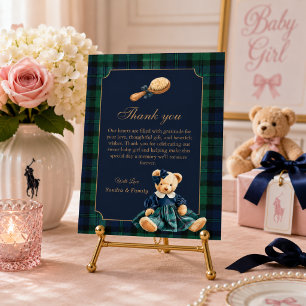 Elegante Preppy-Teddybär-Mädchen-Baby-Party Dankeskarte