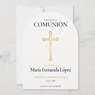 Elegante Primera Comunión Goldkreuz Einladung