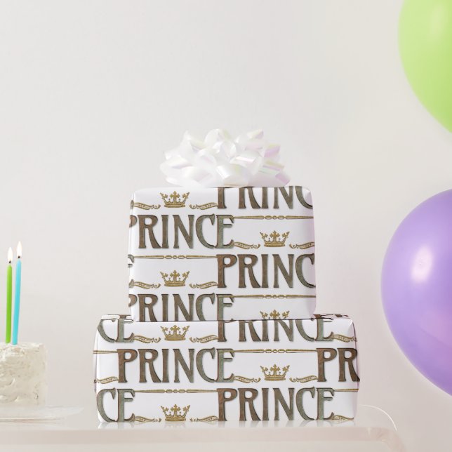 Elegante PRINCE Royalty Lettering Crown Geschenkpapier (Partygeschenke)