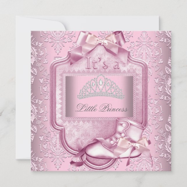 Elegante Princess Baby Shower Girl Pink Damask Sho Einladung (Vorderseite)