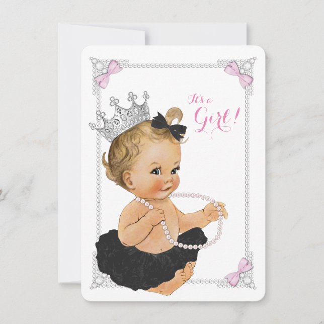 Elegante Princess Ballerina Tutu Pearl Baby Shower Einladung (Vorderseite)