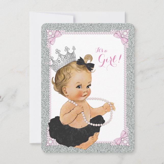 Elegante Princess Black Tutu Pearl Baby Shower Einladung (Vorderseite)