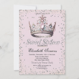 Elegante Princess Crown Diamonds Confetti Sweet 16 Einladung