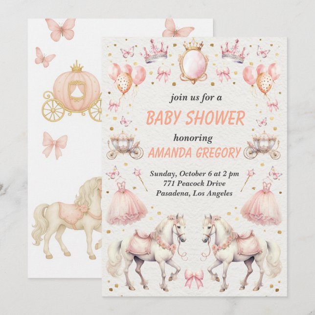 Elegante Princess - Einladung zur Kinderdusche (Vorne/Hinten)