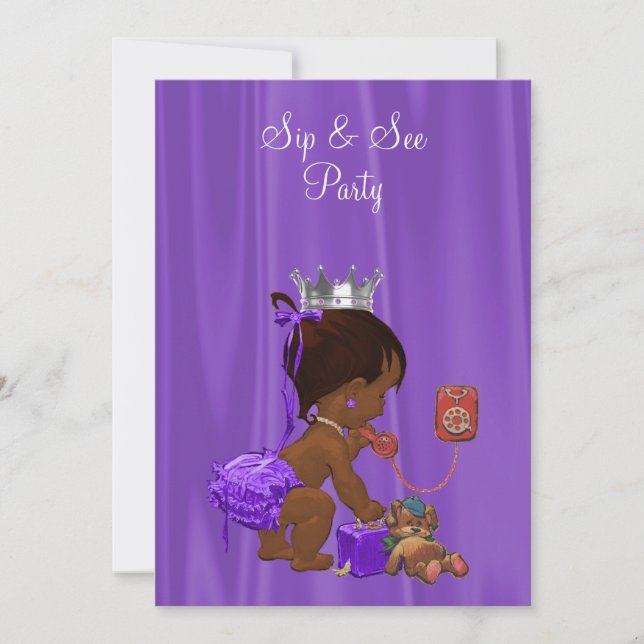 Elegante Princess Ethnic Baby Sip & See Einladung (Vorderseite)