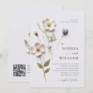 Elegante Print Pressed Pastel Boho Blume Hochzeit Einladung