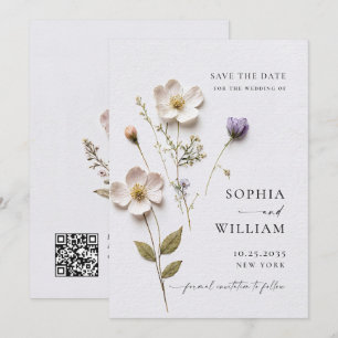 Elegante Print Pressed Pastel Boho Blume Hochzeit Save The Date