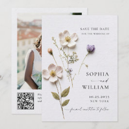 Elegante Print Pressed Pastel Boho Blume Hochzeit Save The Date