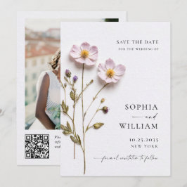 Elegante Print Pressed Pastel Boho Blume Hochzeit Save The Date