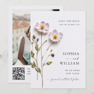 Elegante Print Pressed Pastel Boho Blume Hochzeit Save The Date