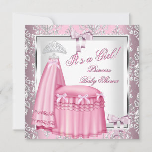 Elegante Prinzessin Baby Shower Mädchen Rosa Bett Einladung