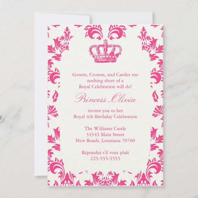 Elegante Prinzessin Birthday Party Einladung (Vorderseite)