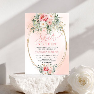 Elegante Prinzessin Blush Blumen Sweet Sixteen Ein Einladung