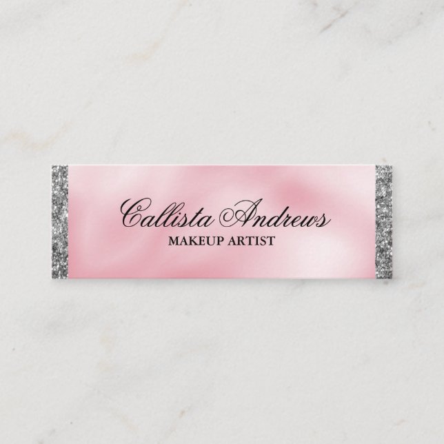 Elegante Prinzessin Pink Silver Silk Glitzer Borde Mini Visitenkarte (Vorderseite)