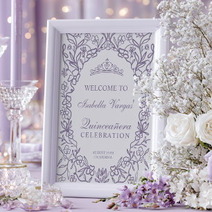 Elegante Prinzessinnen-Tiara-Blumen-Quinceanera-Wi Poster