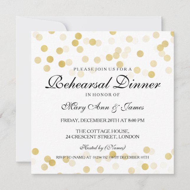 Elegante Probe Abendessen Goldmedaille Glitzer Einladung (Vorderseite)