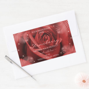 Elegante Produktkennzeichnungen Rote Rose mit Palm Rechteckiger Aufkleber