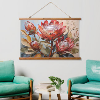 Elegante Protea Kunst, Dichtung und Musik Wandteppich Mit Holzrahmen