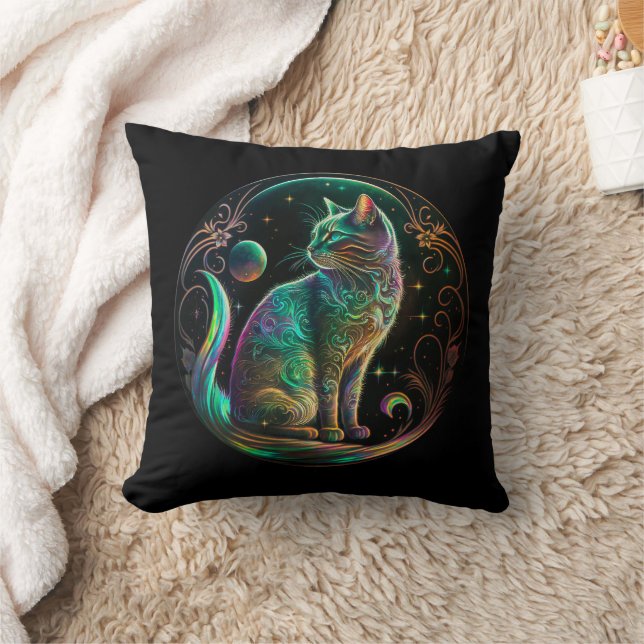 Elegante Psychedelic Cat Moderne Kunst | Kissen (Decke)