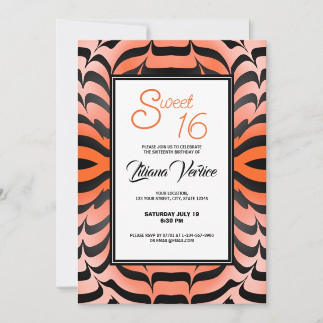 Elegante Psychedelic Orange Black Tiger Skin Print Einladung (Vorderseite)