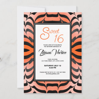 Elegante Psychedelic Orange Black Tiger Skin Print Einladung