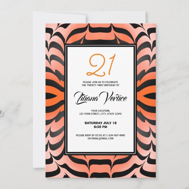 Elegante Psychedelic Orange Black Tiger Skin Print Einladung (Vorderseite)