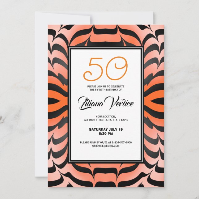 Elegante Psychedelic Orange Black Tiger Skin Print Einladung (Vorderseite)