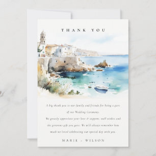 Elegante Puglia Italien Aquarell-Landschaft Hochze Dankeskarte