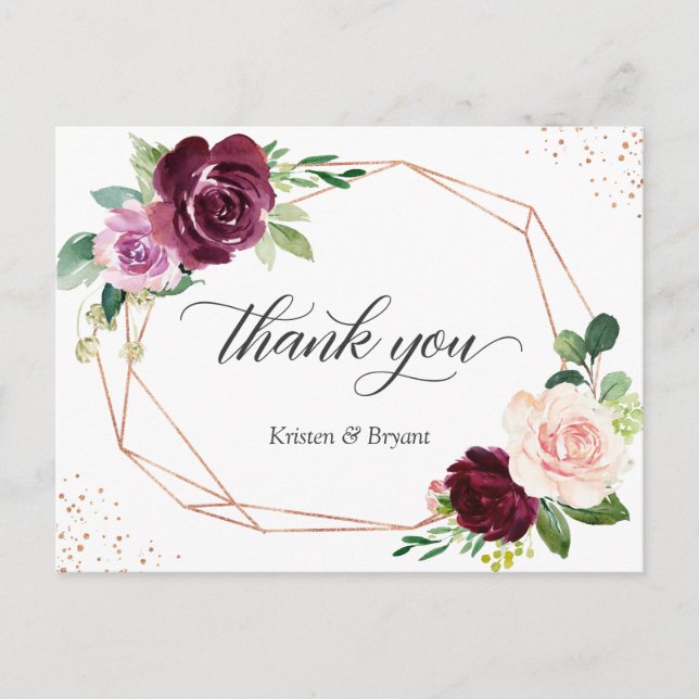 Elegante Pum Lila Blush Floral Vielen Dank Postkarte (Vorderseite)