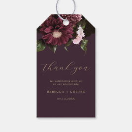 Elegante Pum Lila Burgund Blumenhochzeit Geschenkanhänger