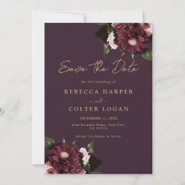Elegante Pum Lila Burgund Blumenhochzeit Save The Date