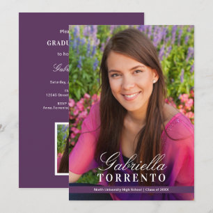Elegante Pum Lila Custom Foto Graduation Party Einladung