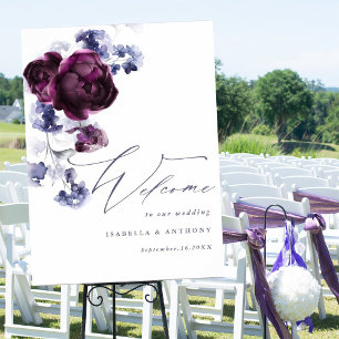 Elegante Pum Lila & Indigo Blue Floral Wedding Poster