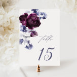 Elegante Pum Lila & Indigo Blue Floral Wedding Tischnummer<br><div class="desc">Diese Tischnummer ist mit einem Aquarell aus Pflaumen,  lila Pfannenbäumen und indigoblauen Blumen bepflanzt. Klicken Sie auf die SCHALTFLÄCHE BLAUE DESIGN TOOL,  um eine erweiterte Anpassung dieses Designs zu erhalten. Matching-Elemente sind ebenfalls verfügbar.</div>