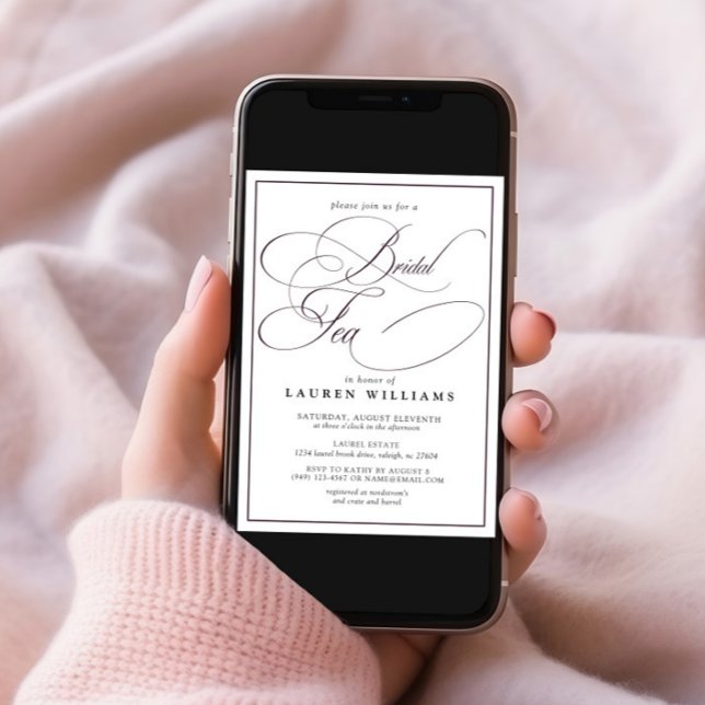 Elegante Pum Lila Kalligraphie Formal Bridal Tee Einladung (Von Creator hochgeladen)