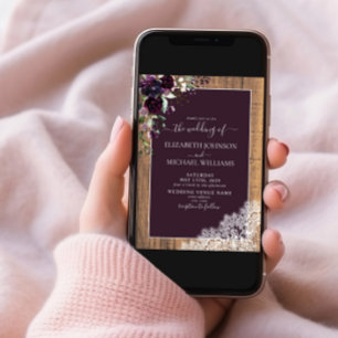 Elegante Pum Lila Rustic Wood Script Wedding Einladung