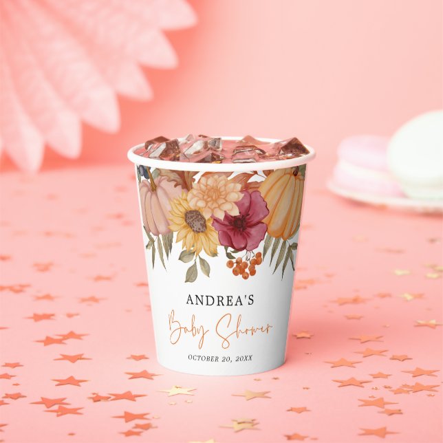 Elegante Pumpkin Herbst Blume Kinderdusche Pappbecher (Insitu)